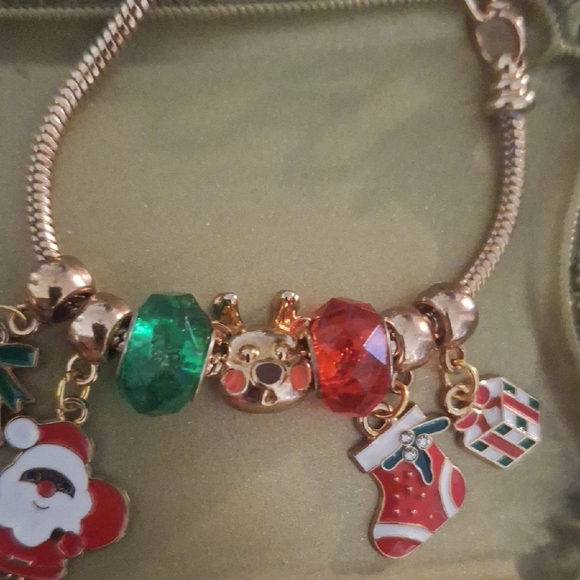 Holiday Festive Gold Charm Bracelet with Red and Green Accents - Picture 3 of 4